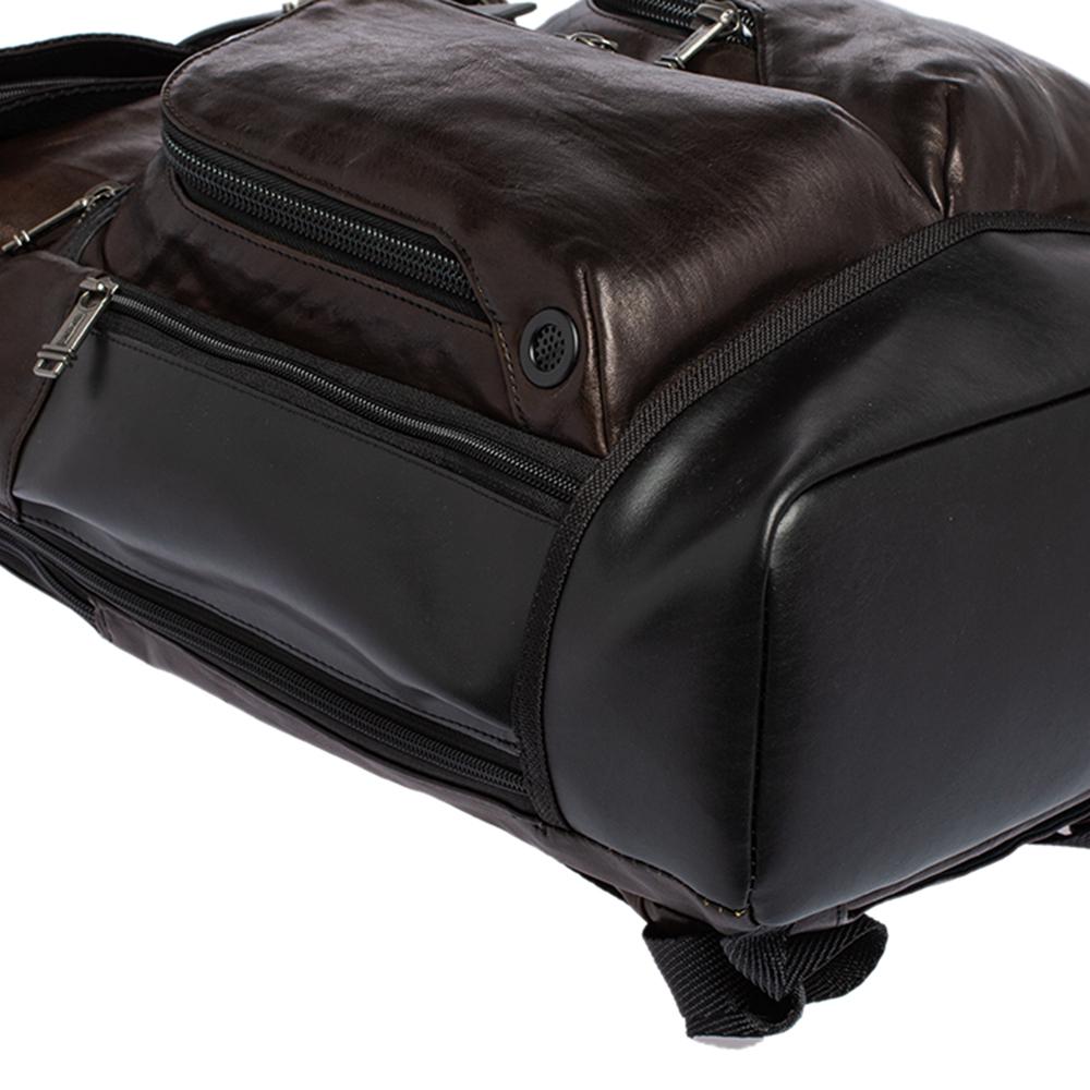 TUMI Black/Metallic Bronze Leather Alpha Bravo London Roll Top Backpack 6