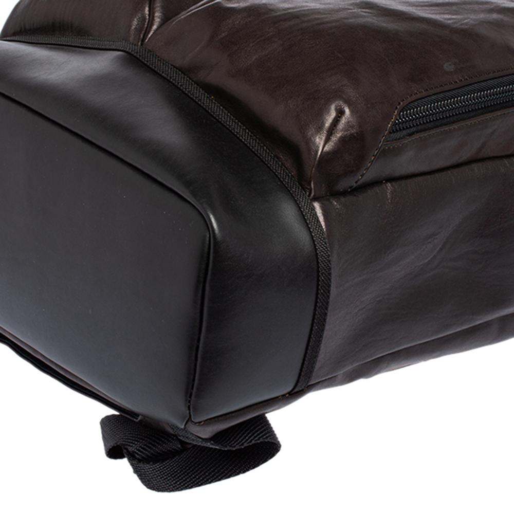 TUMI Black/Metallic Bronze Leather Alpha Bravo London Roll Top Backpack 7