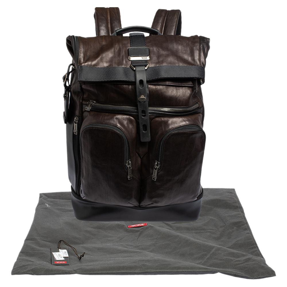 TUMI Black/Metallic Bronze Leather Alpha Bravo London Roll Top Backpack at  1stDibs