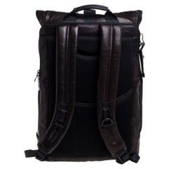 TUMI Black/Metallic Bronze Leather Alpha Bravo London Roll Top Backpack
