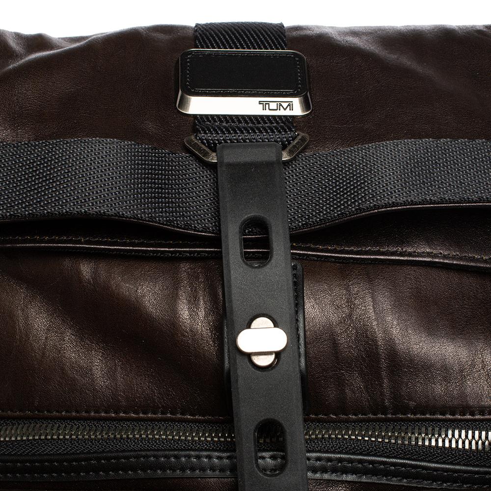 TUMI Black/Metallic Bronze Leather Alpha Bravo London Roll Top Backpack 1
