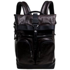 TUMI Black/Metallic Bronze Leather Alpha Bravo London Roll Top Backpack