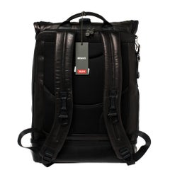 TUMI Black/Metallic Bronze Leather Alpha Bravo Luke Roll Top Backpack
