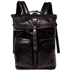 TUMI Black/Metallic Bronze Leather Alpha Bravo Luke Roll Top Backpack