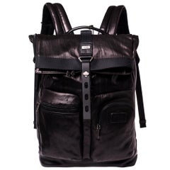 TUMI Black/Metallic Bronze Leather Alpha Bravo Luke Roll Top Backpack