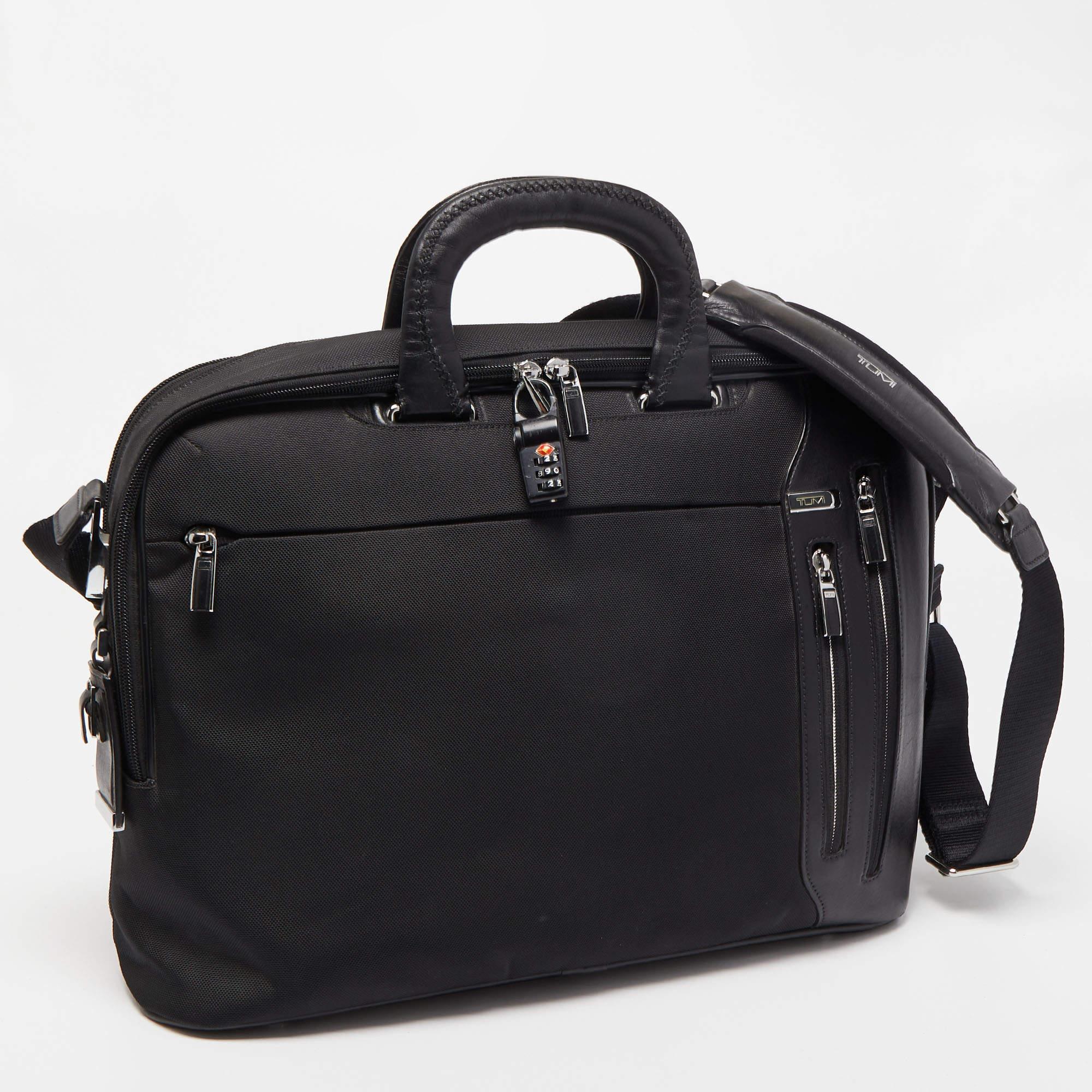 Tumi Black Nylon and Leather T-Pass Kennedy Deluxe Brief Laptop Bag 2
