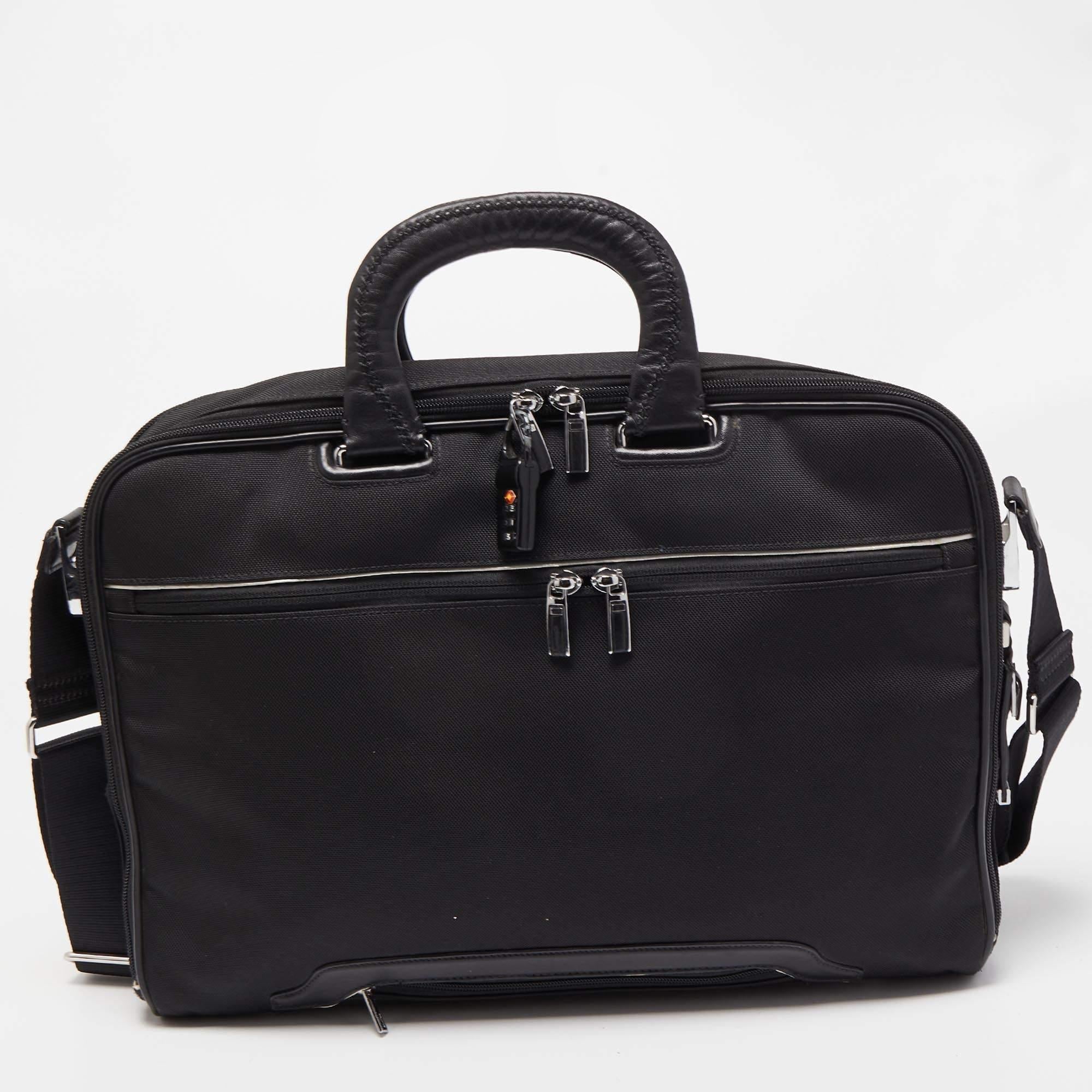 Tumi Black Nylon and Leather T-Pass Kennedy Deluxe Brief Laptop Bag 4
