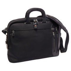 Used Tumi Black Nylon and Leather T-Pass Kennedy Deluxe Brief Laptop Bag