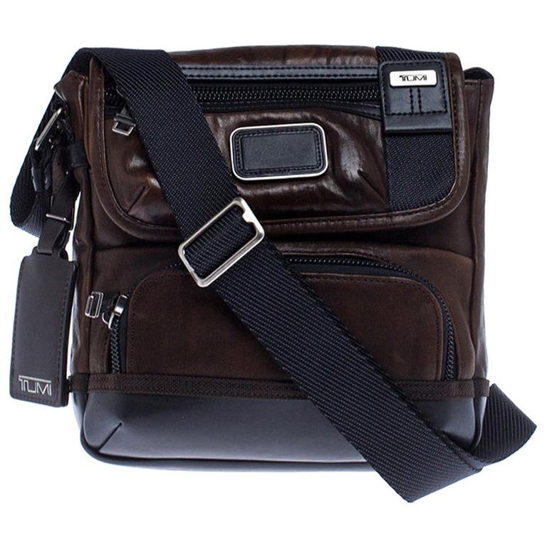 TUMI Brown/Black Leather Alpha Bravo Barstow Messenger Bag For Sale at | tumi messenger bag, tumi brown leather messenger bag, tumi alpha bravo barstow crossbody