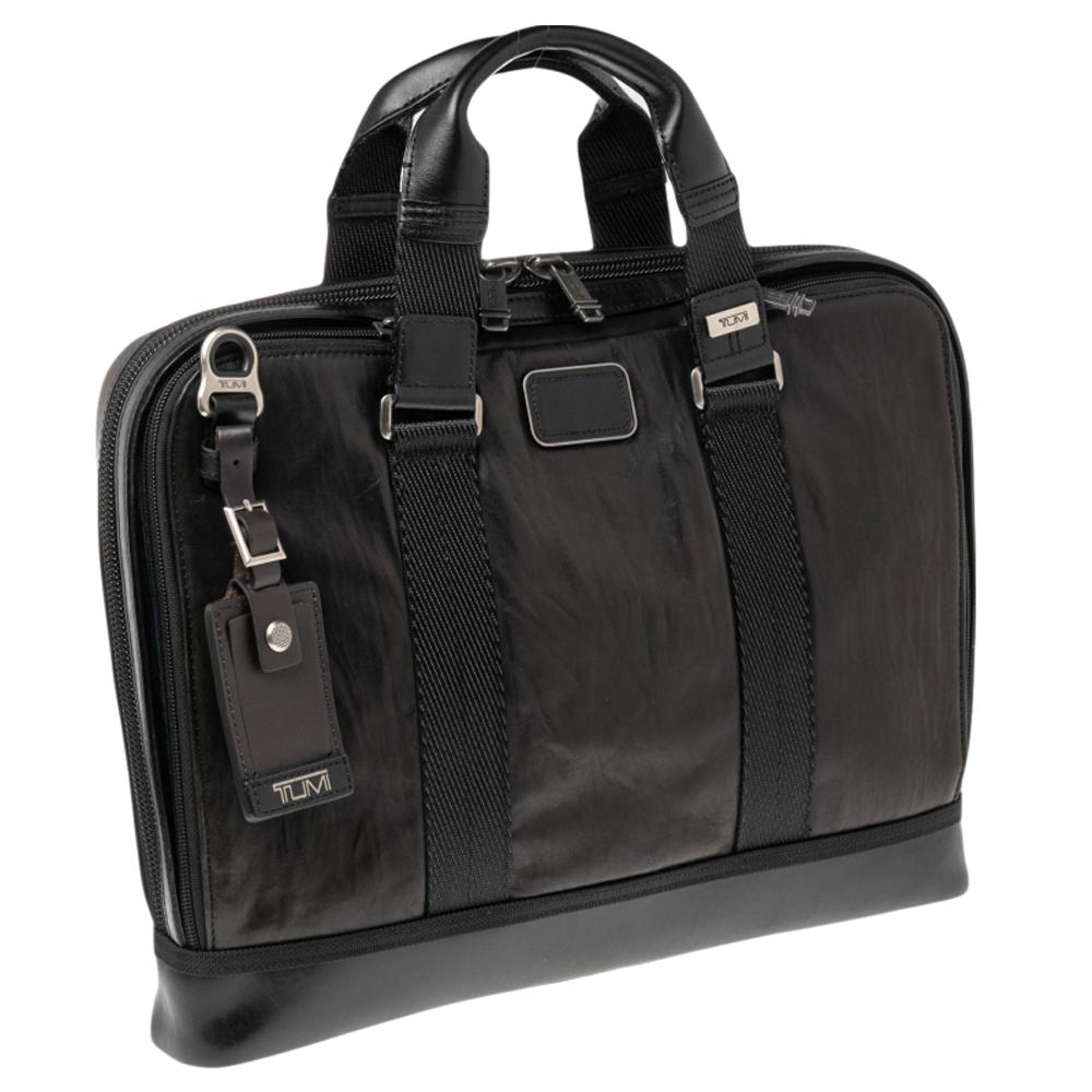 tumi brown leather briefcase