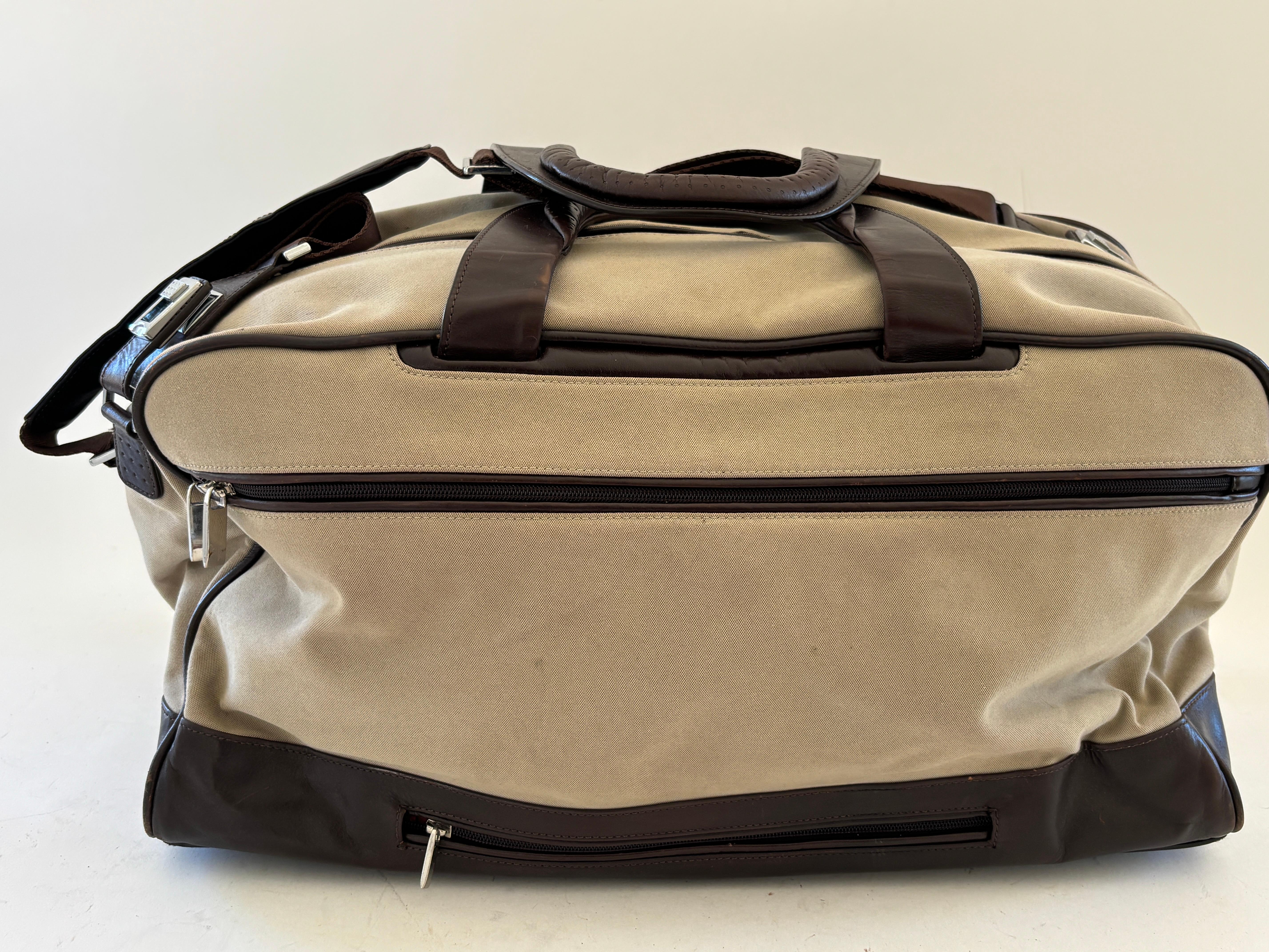 TUMI Canvas Luggage Large Travel Bag with Leather Strap and Handles For Sale 6