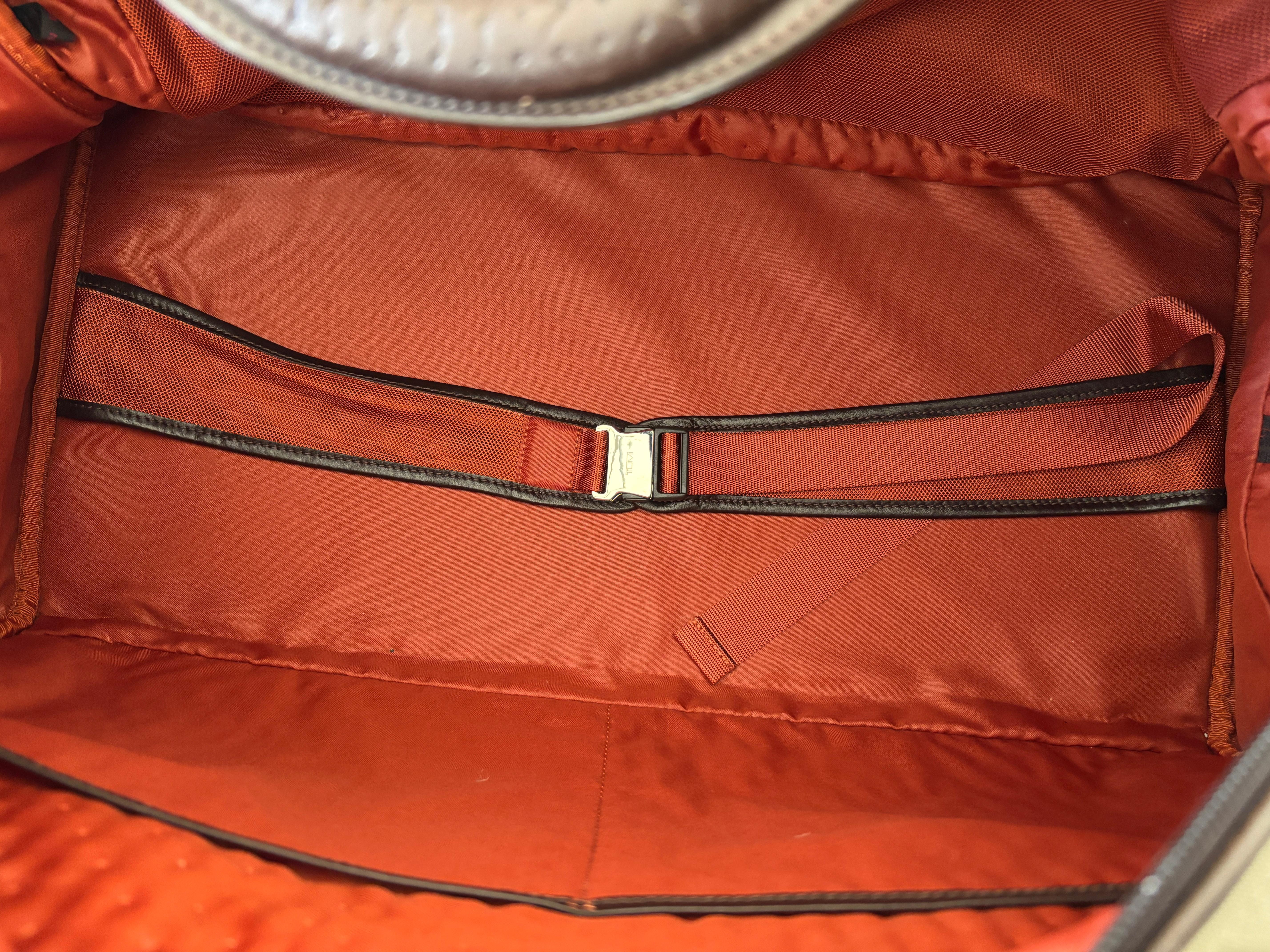 TUMI Canvas Luggage Large Travel Bag with Leather Strap and Handles For Sale 11