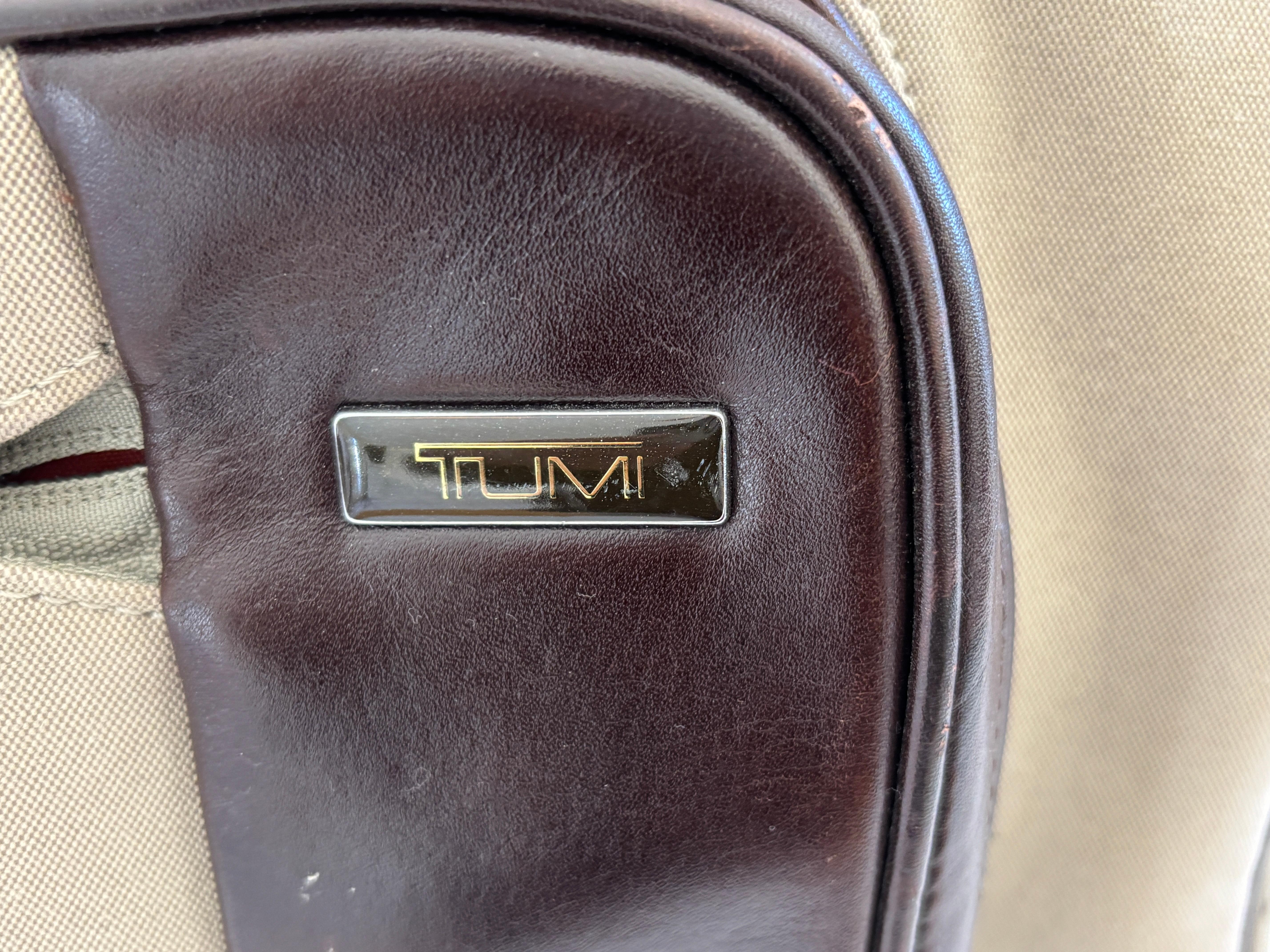 TUMI Canvas Luggage Large Travel Bag with Leather Strap and Handles In Good Condition For Sale In North Hollywood, CA