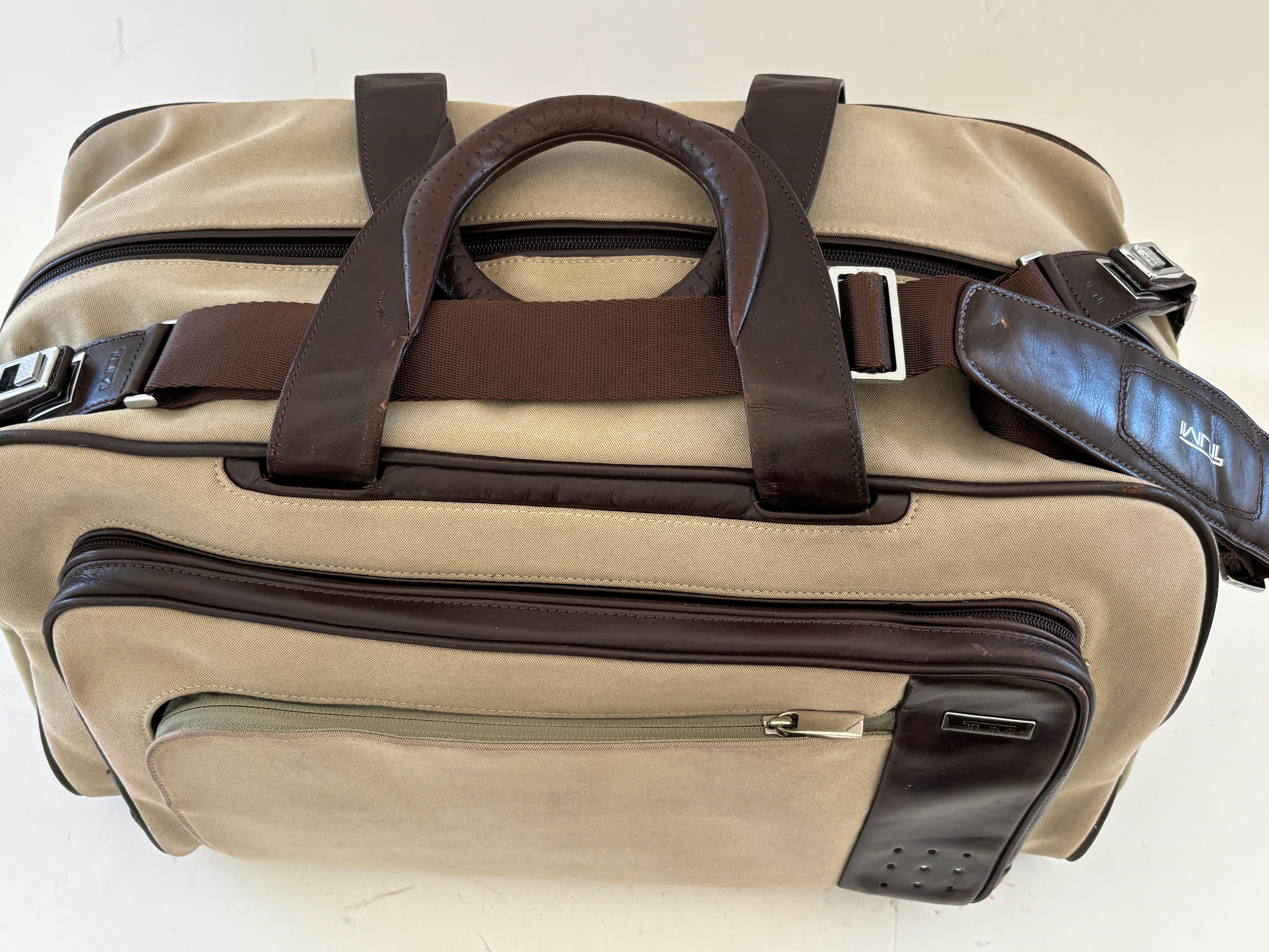 TUMI Canvas Luggage Large Travel Bag with Leather Strap and Handles For Sale 1
