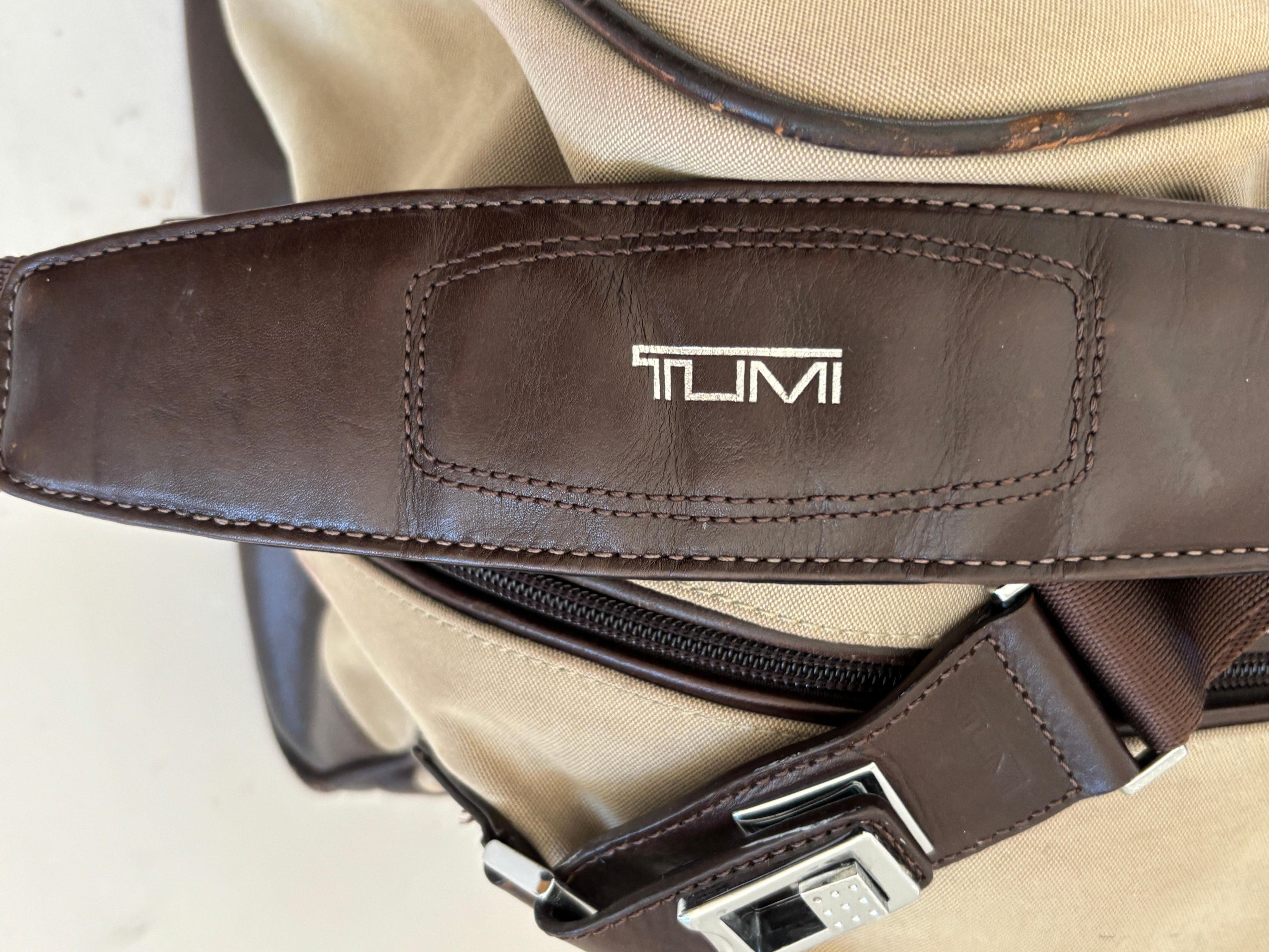 TUMI Canvas Luggage Large Travel Bag with Leather Strap and Handles For Sale 3