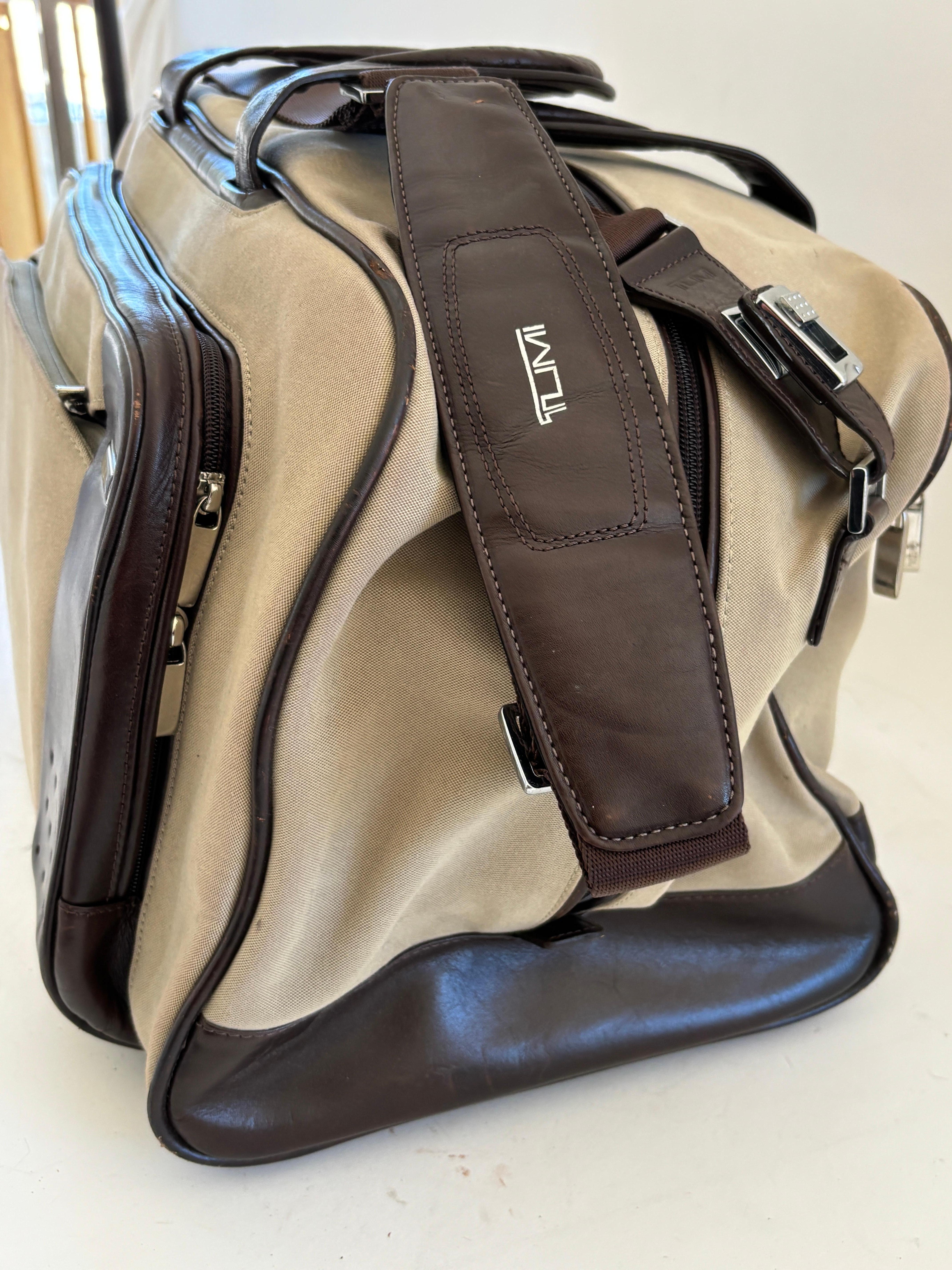 TUMI Canvas Luggage Large Travel Bag with Leather Strap and Handles For Sale 4