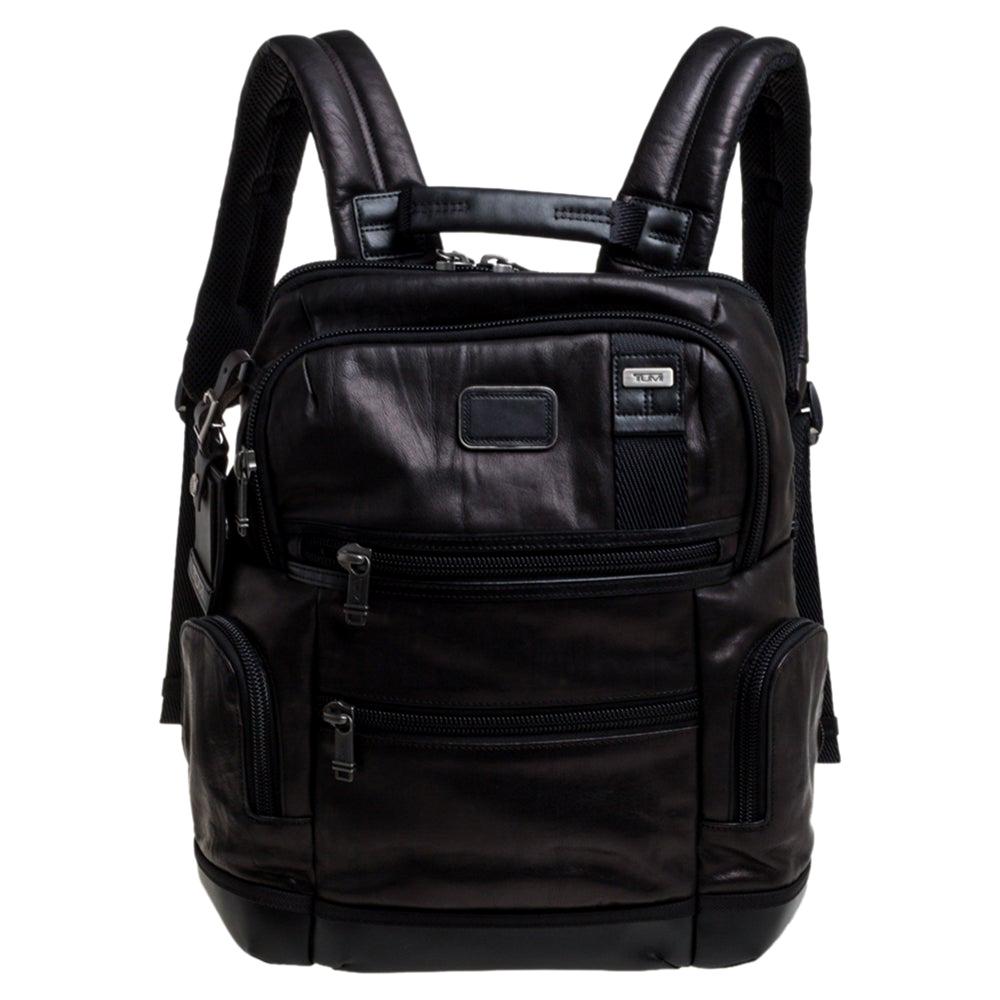 TUMI Dark Brown/Black Leather Alpha Bravo Knox Backpack
