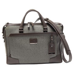 Used TUMI Dark Brown/Grey Coated Canvas leather Astor Regis Slim Zip Top Briefcase