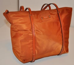 Tumi Golden Bronze-Tangerine Nylon Zippered Top Double-Handle Tote Bag