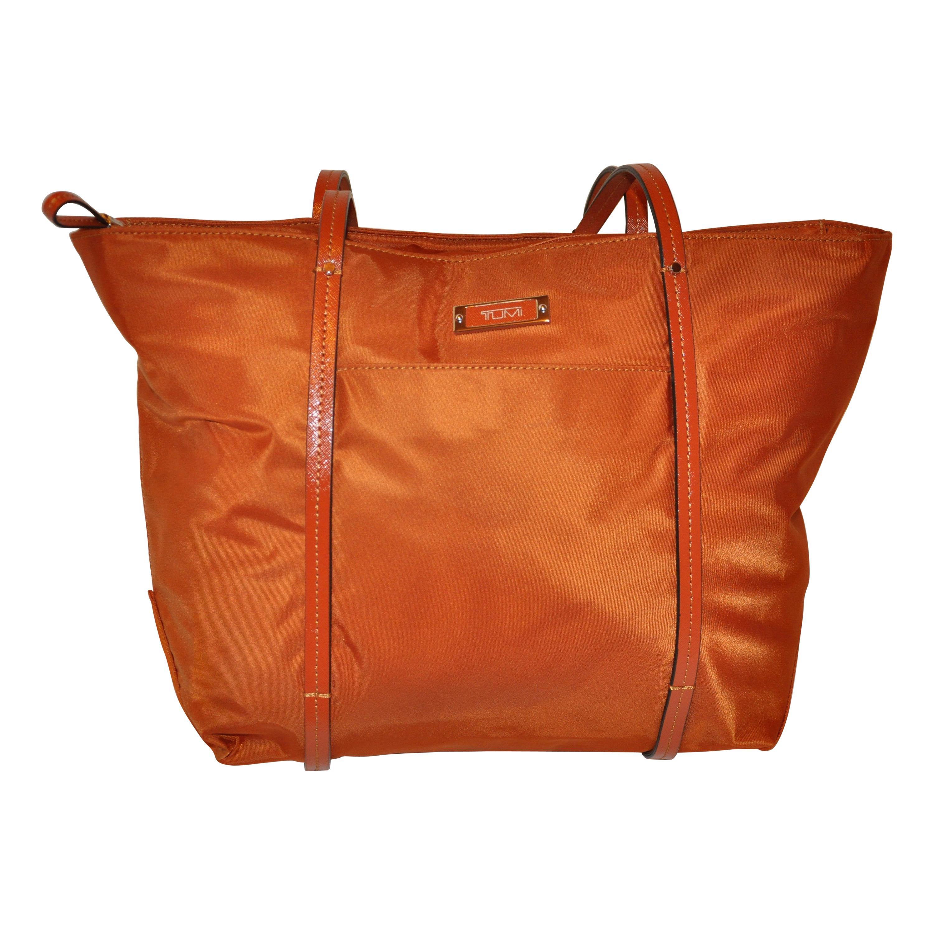 Tumi Golden Bronze-Tangerine Nylon Zippered Top Double-Handle Tote Bag