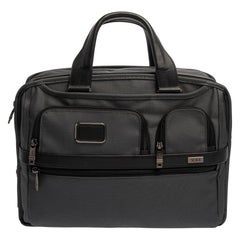Used TUMI Grey/Black Nylon and Leather Expandable Organizer Computer Briefcase