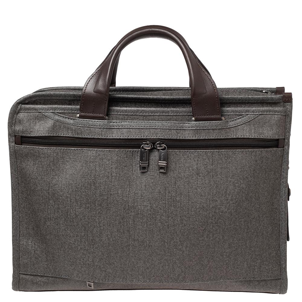 Black TUMI Grey/Brown Leather and PVC Alpha 2 Slim Deluxe Portfolio Bag