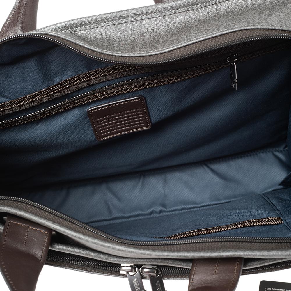 Men's TUMI Grey/Brown Leather and PVC Alpha 2 Slim Deluxe Portfolio Bag
