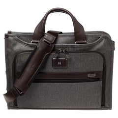 TUMI Grey/Brown Leather and PVC Alpha 2 Slim Deluxe Portfolio Bag