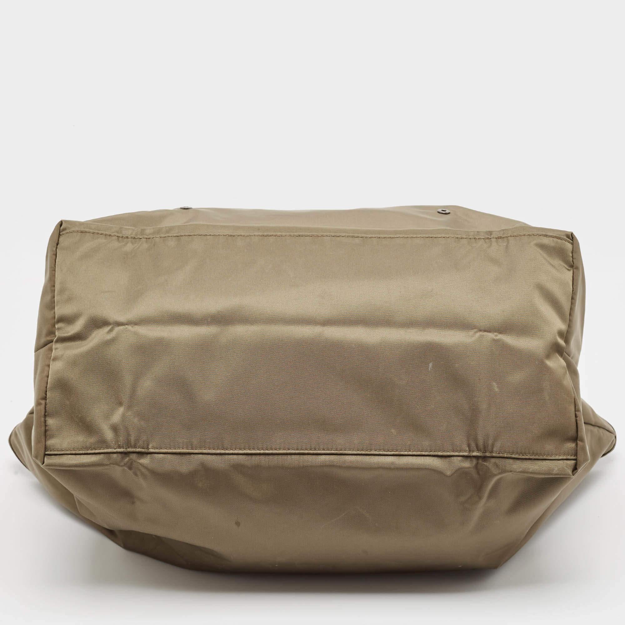 Tumi Khaki Green/Brown Leather and Nylon Packaway Shopper Tote 2