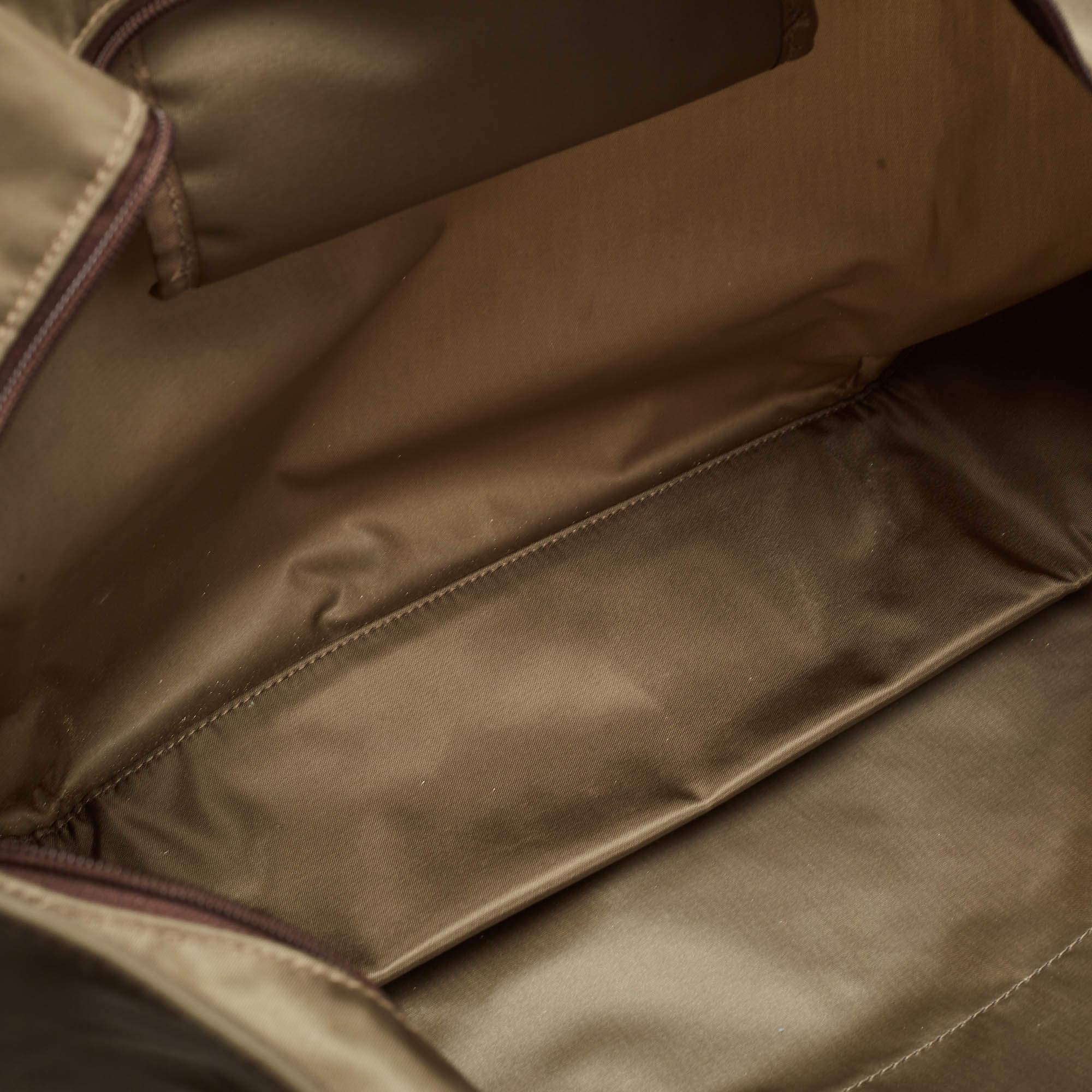 Tumi Khaki Green/Brown Leather and Nylon Packaway Shopper Tote 3