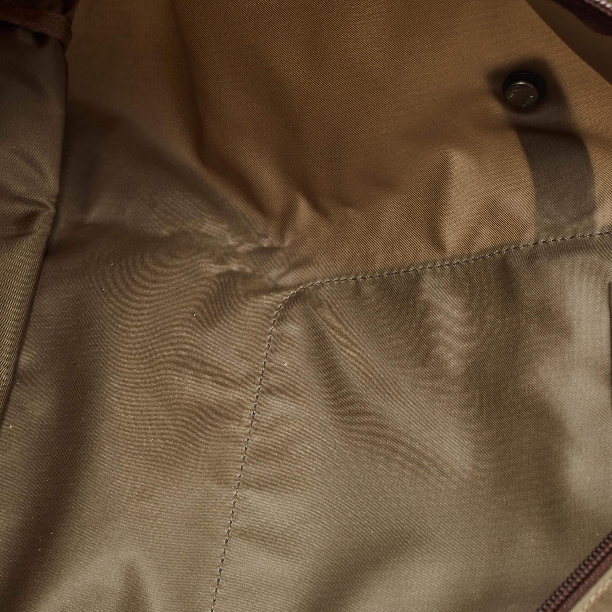 Tumi Khaki Green/Brown Leather and Nylon Packaway Shopper Tote 4