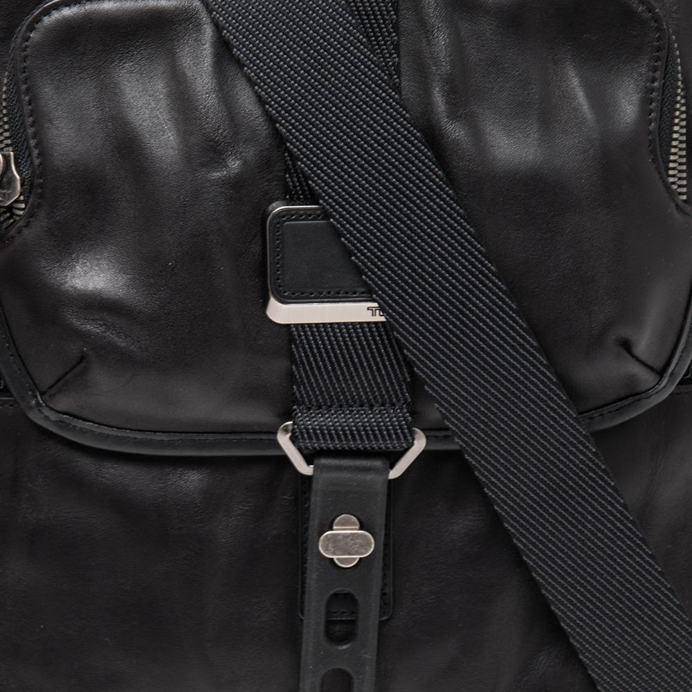 TUMI Metallic Black Leather Alpha Bravo Arnold Zip Flap Messenger Bag 3