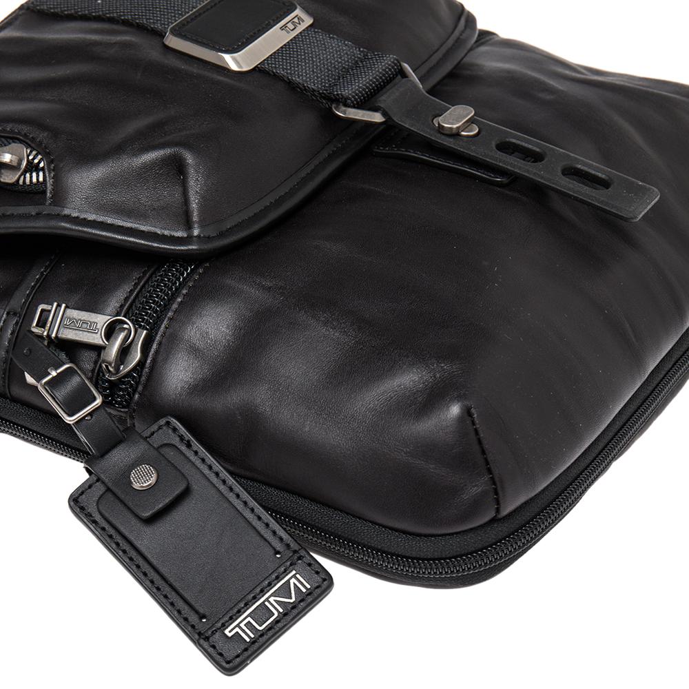 Men's TUMI Metallic Black Leather Alpha Bravo Arnold Zip Flap Messenger Bag