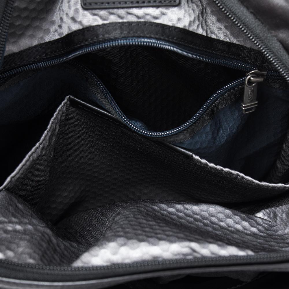 TUMI Metallic Black Leather Alpha Bravo Arnold Zip Flap Messenger Bag 1