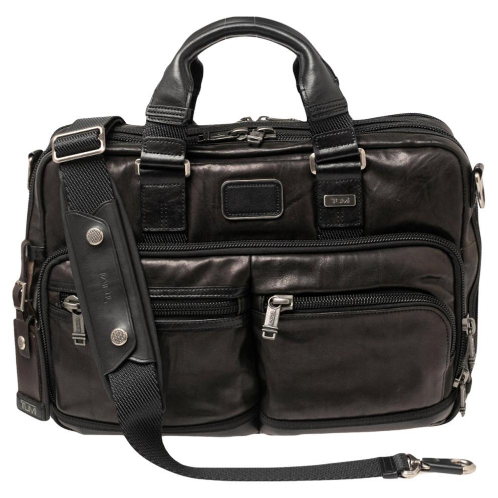 TUMI Metallic Brown/Black Leather Alpha Bravo Andersen Slim Commuter Briefcase