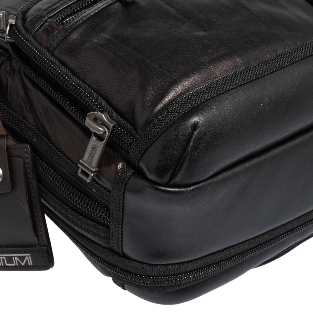 Black TUMI Metallic Dark Brown Leather Alpha Bravo Andersen Slim Commuter Briefcase
