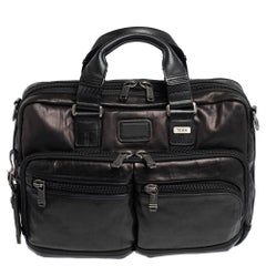 TUMI Metallic Dark Brown Leather Alpha Bravo Andersen Slim Commuter Briefcase