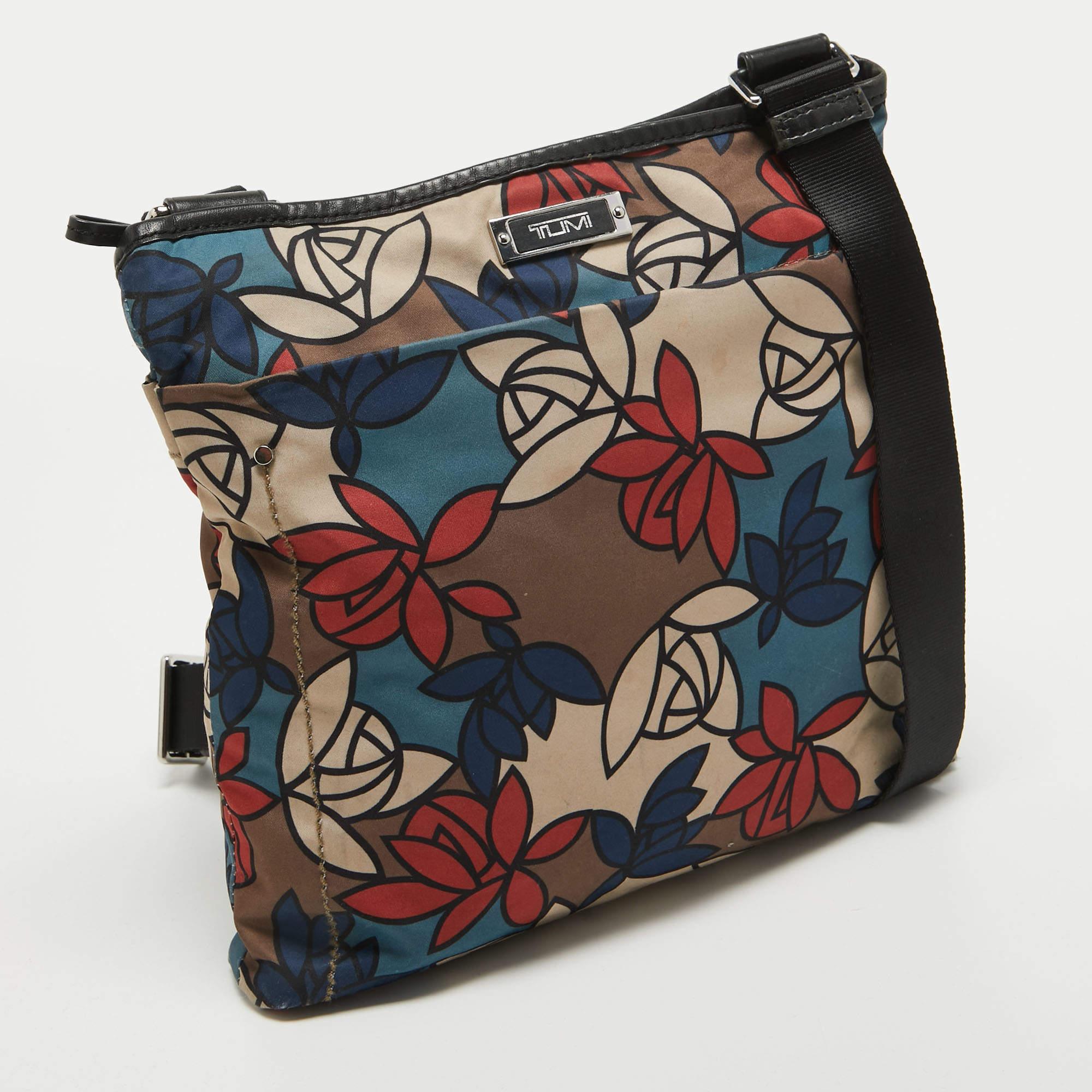 Black TUMI Multicolor Printed Nylon and Leather Zip Messenger Bag