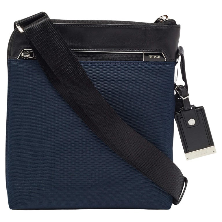 TUMI Navy Blue/Black Nylon and Leather Arrive Owen Crossbody Bag For ...