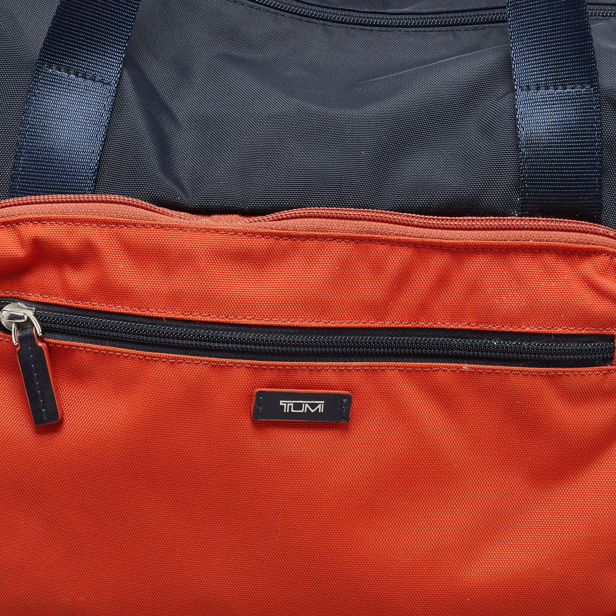 TUMI Navy Blue/Orange Nylon Foldable Compact Duffle Bag 2