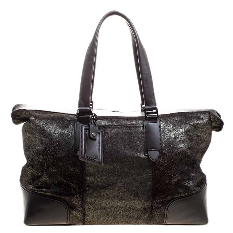 tumi leather weekender bag