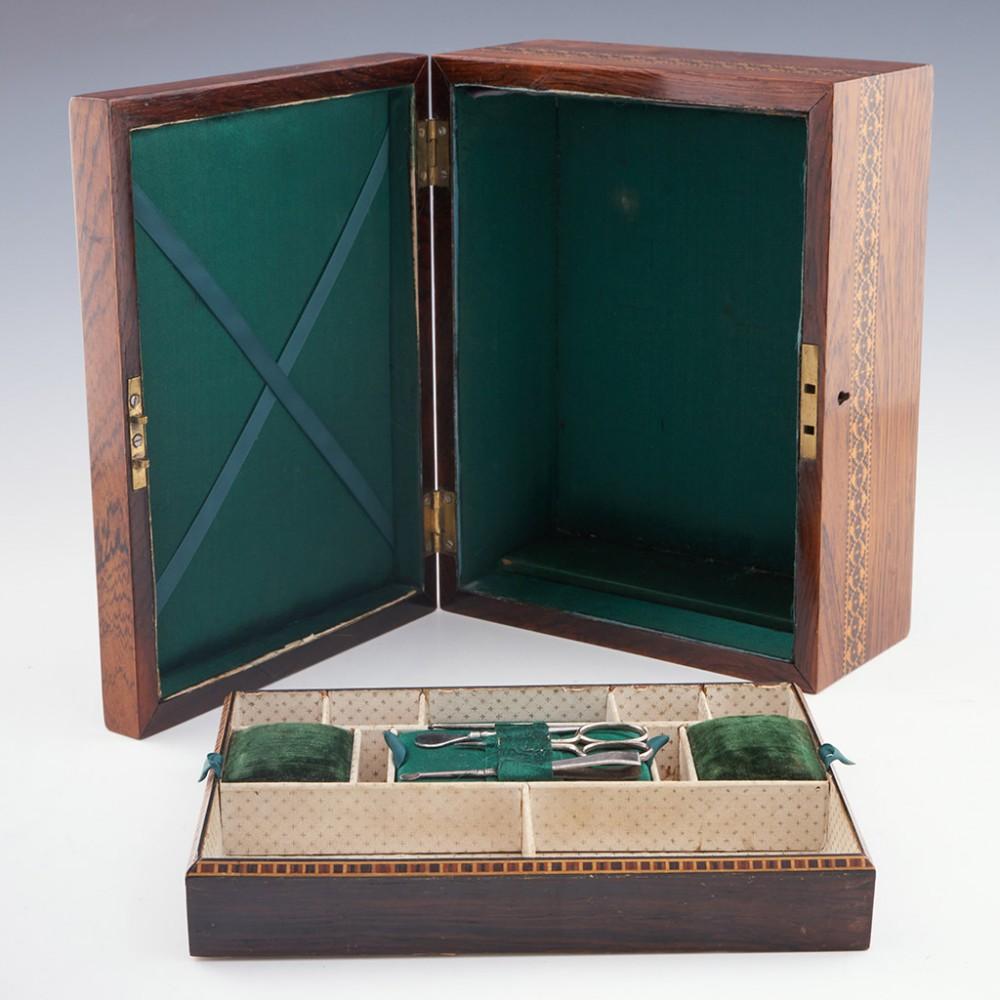 Tunbridge Ware - Une belle boîte à couture avec des cubes isométriques, c1850 en vente 3
