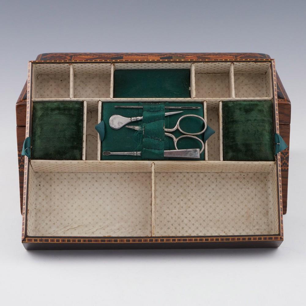 Tunbridge Ware - Une belle boîte à couture avec des cubes isométriques, c1850 en vente 4