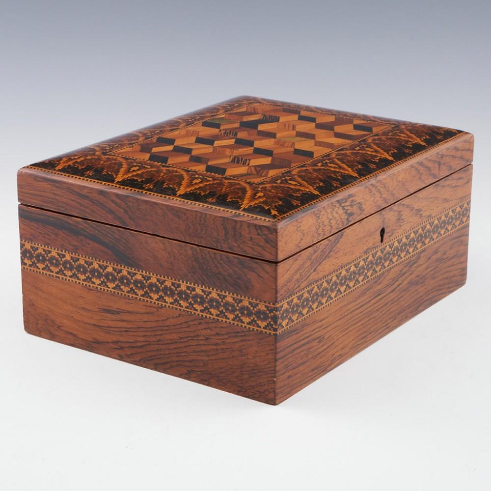 Tunbridge Ware - A Fine Sewing Box with Isometric Cubes, c1850 In Good Condition For Sale In Tunbridge Wells, GB