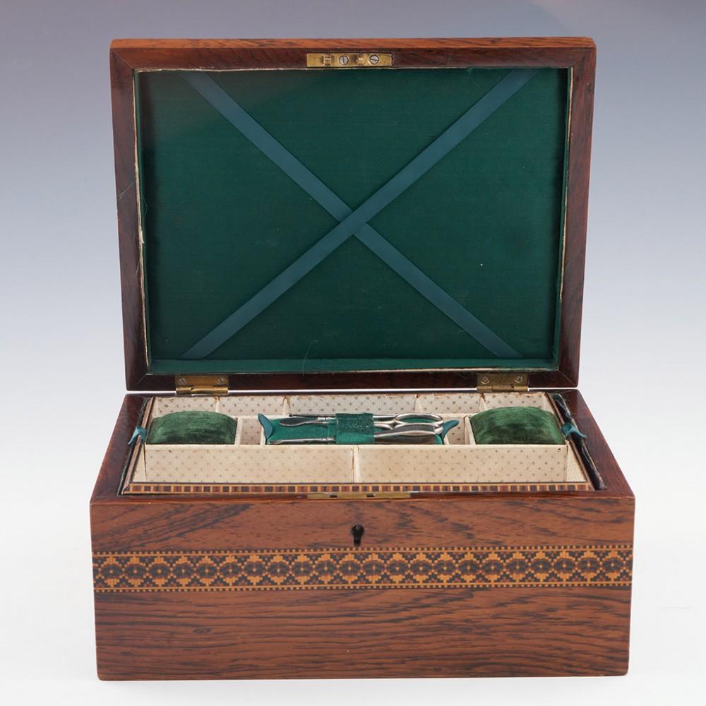 Tunbridge Ware - Une belle boîte à couture avec des cubes isométriques, c1850 en vente 2