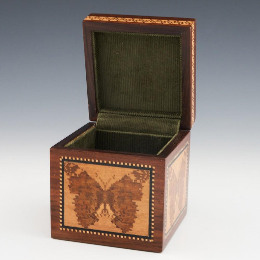 Victorian Tunbridge Ware - A Robert Vorley Painted Lady Butterfly Box, 2010 For Sale