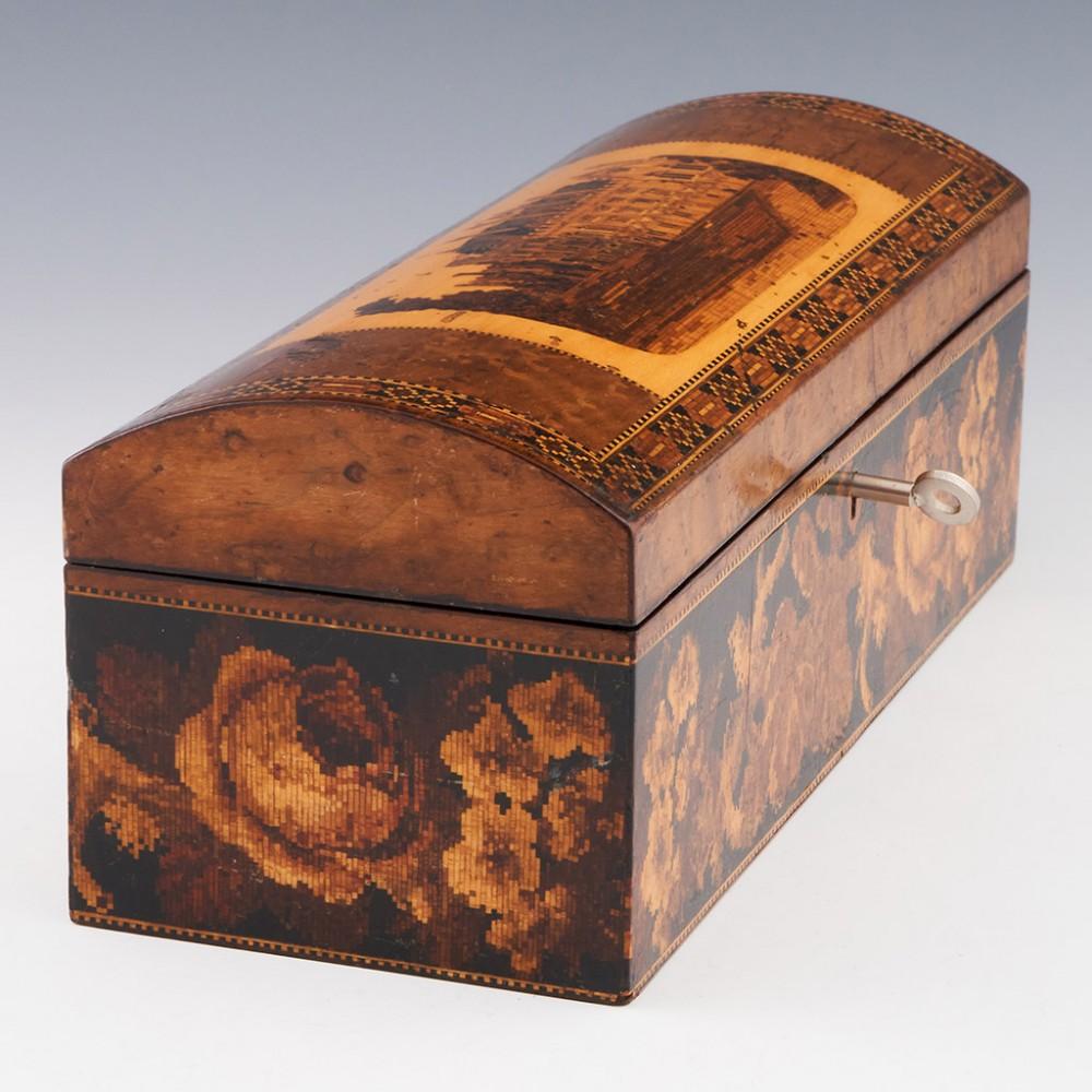 English Tunbridge Ware - A Round Topped And Square Ended Glove Box, c1860 For Sale