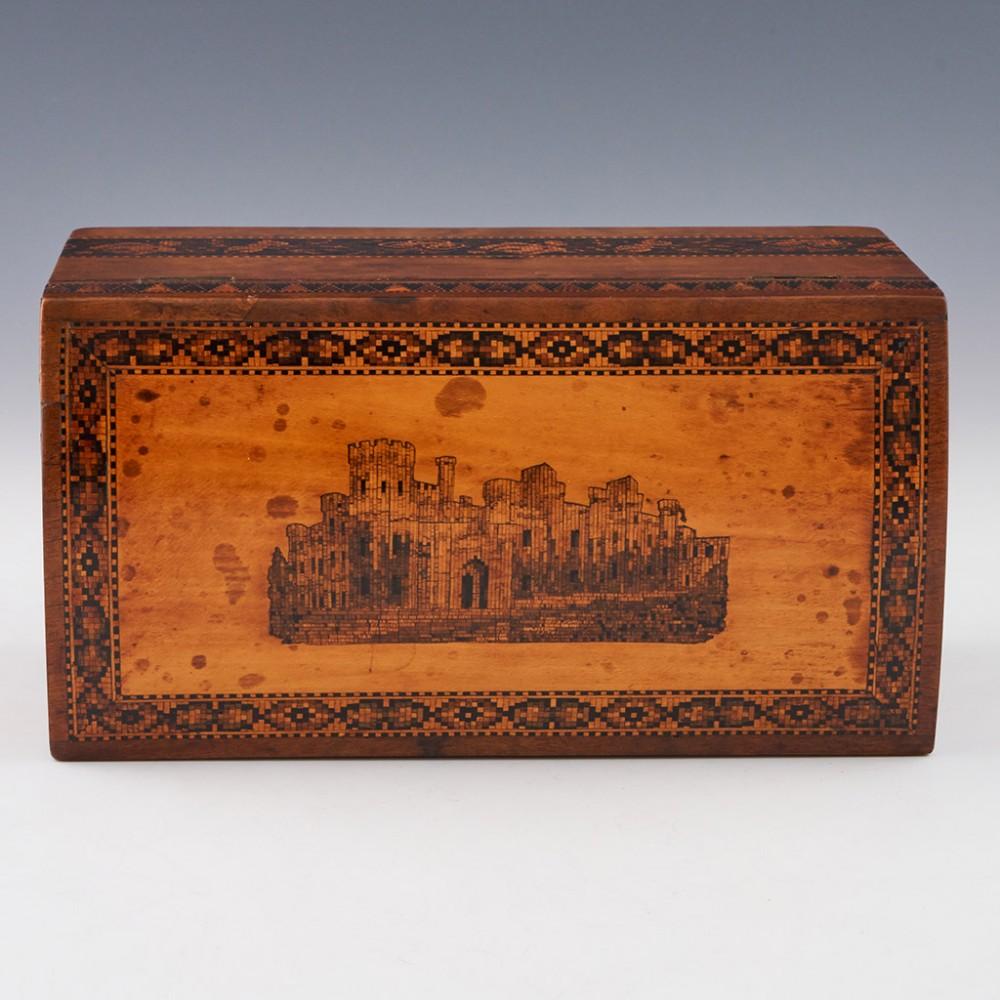 19th Century Tunbridge Ware - A Two Compartment Tea Caddy with Eridge Castle Mosaic, c1865 For Sale