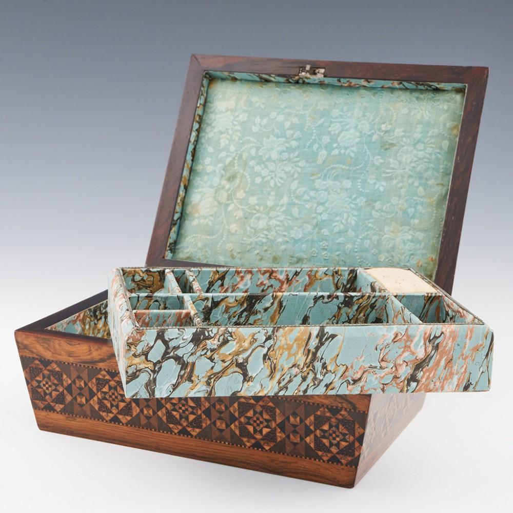 English Tunbridge Ware - A Very Finely Decorated Sewing Box, c1840 For Sale