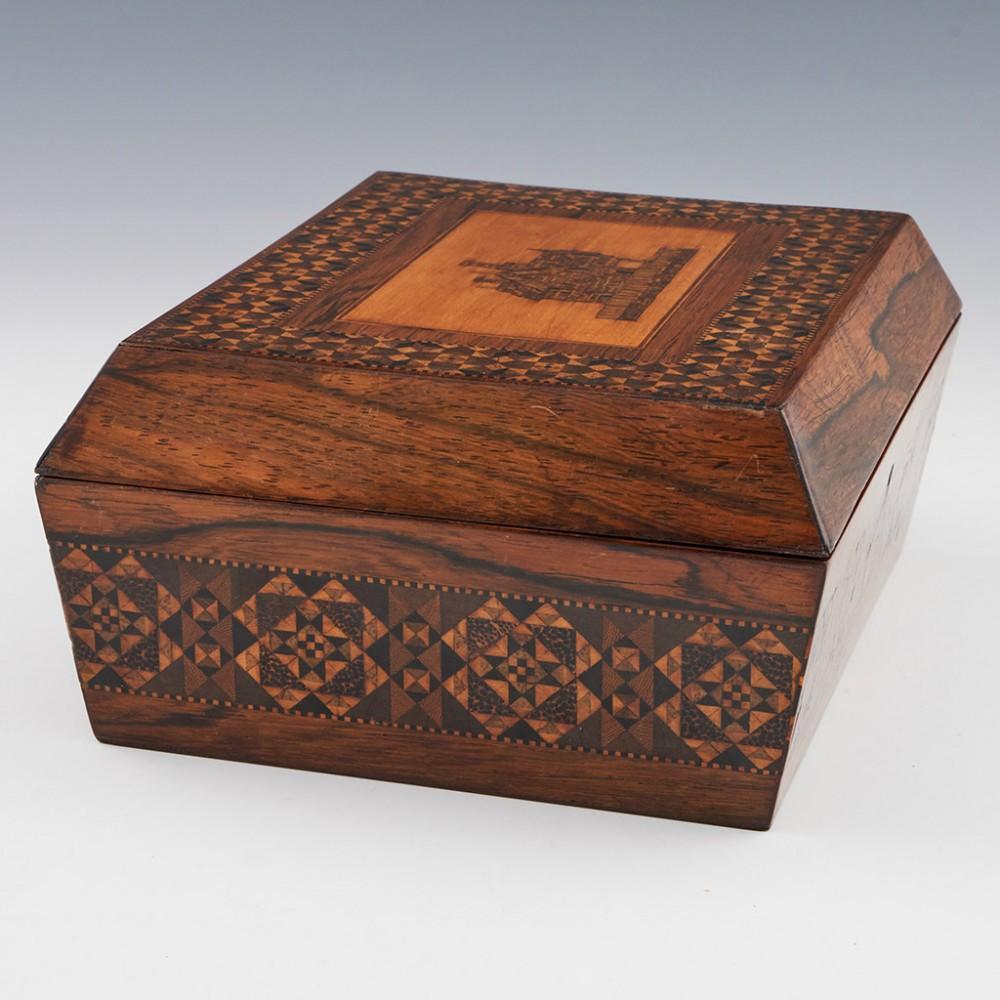 Paper Tunbridge Ware - A Very Finely Decorated Sewing Box, c1840 For Sale